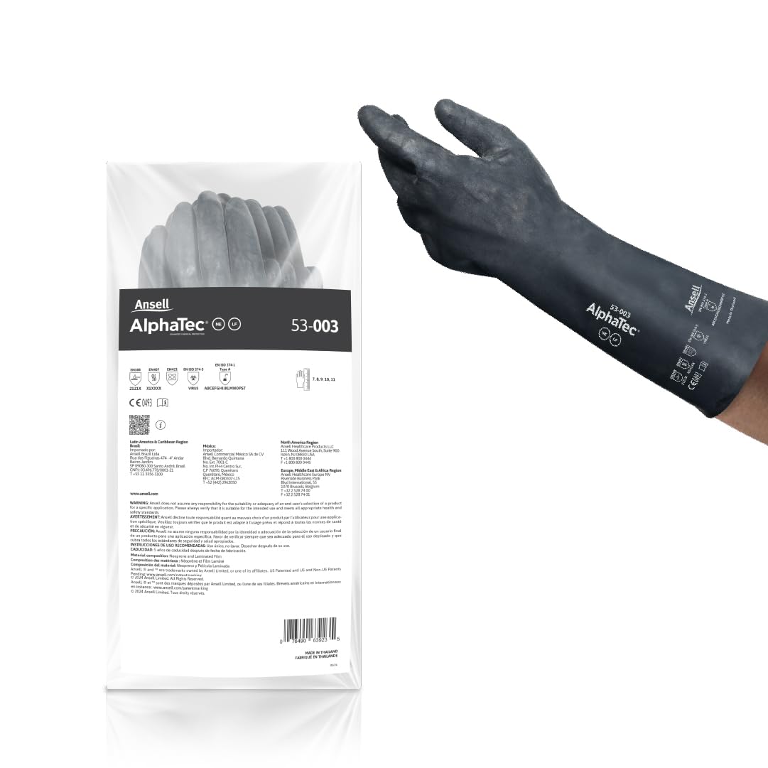 Ansell AlphaTec 53-003 Chemical-Resistant Neoprene Gloves, L, 1